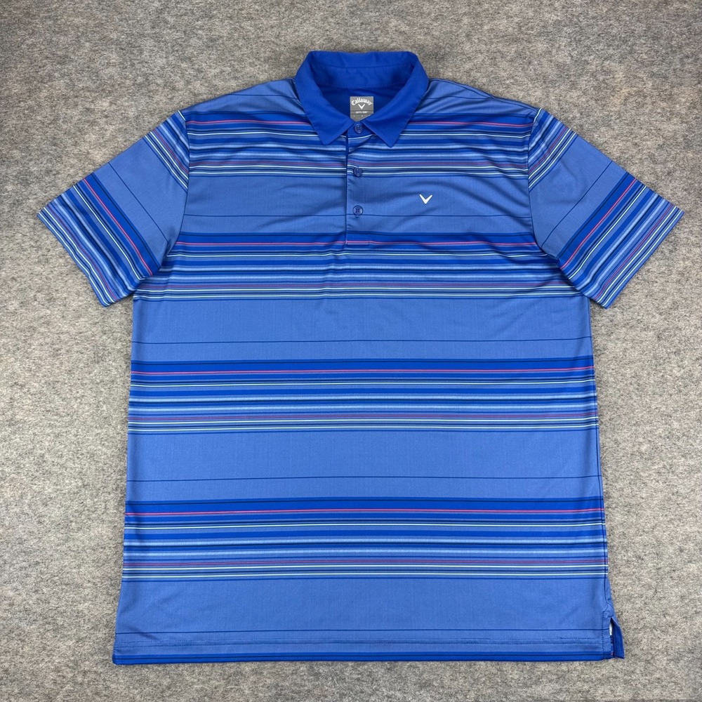 Callaway Opti Dri Polo Shirt Striped Polyester Stretch Blue Mens Large L